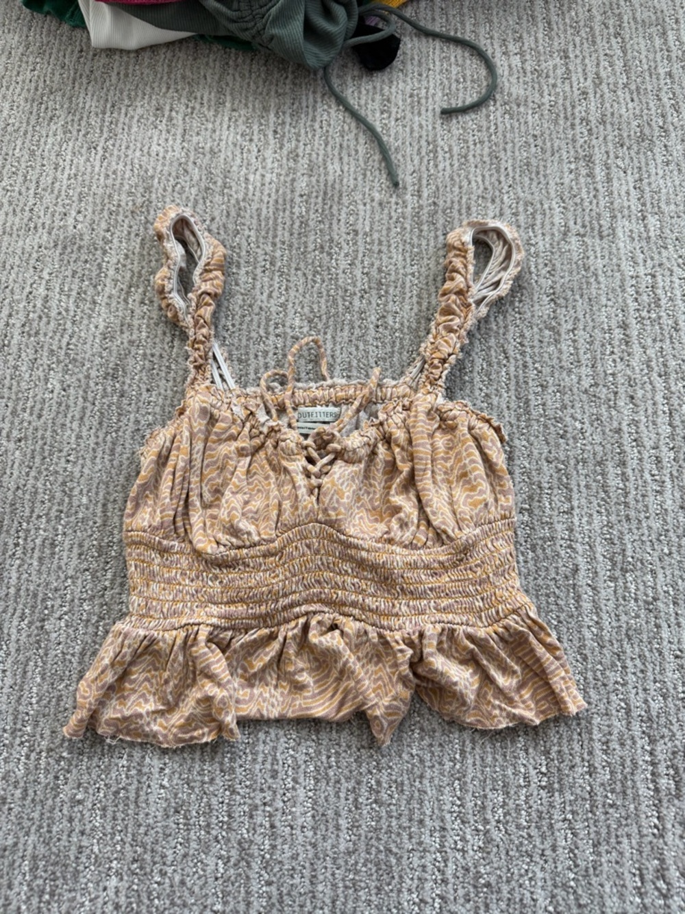 Urban Outfitters Peach Paisley Smocked Ruffle Camisole